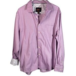 Egara Mens XL Slim Fit Stretch Non Iron Dress Shirt Purple White Micro Pattern